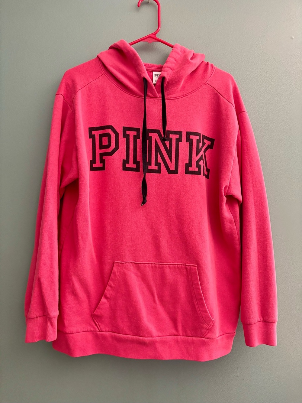 PINK Victoria's Secret Crewneck Hoodie - Bright Pink with Black Logo